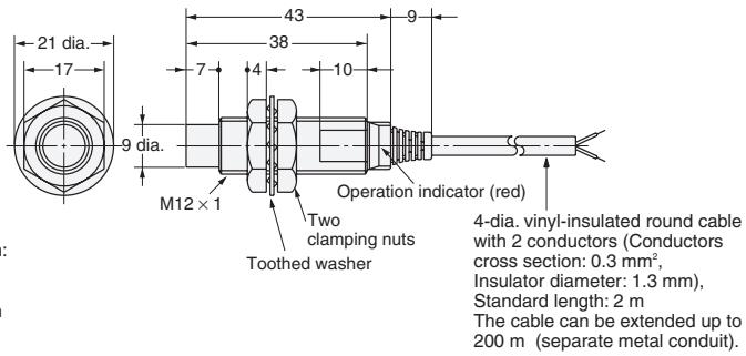 OMRON E2F-Y - Pre-wired Models (Unshielded) - 3