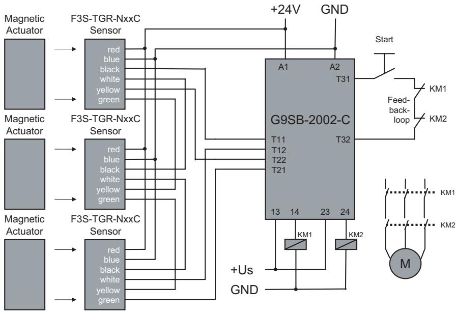 OMRON F3S-TGR-N C - Series connection Application, up to 6 Sensors with G9SB-2002-C - 1