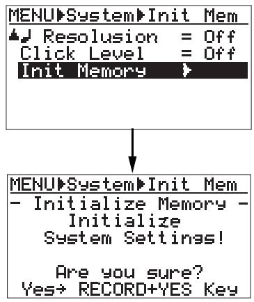 FOSTEX MR 8 - 3) Use the [CURSOR ⑦] key to highlight "Init Memory", then press the [ENTER] key. - 1