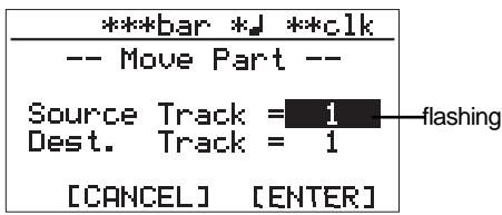 FOSTEX MR 8 - 5) Use the [CURSOR Ⓥ] key to highlight "Move Part", then press the [ENTER] key. - 1