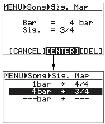 FOSTEX MR 8 - 4) Use the [CURSOR ☑] key to highlight "--bar -> --", then press the [ENTER] key. - 5