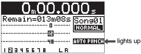 FOSTEX MR 8 - 3) Press the [AUTO PUNCH] key to make the auto punch mode active (the [AUTO PUNCH] key lights up). - 1