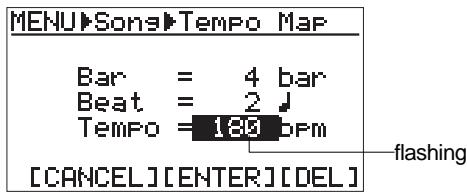 FOSTEX MR 8 - 1) Bring up the song edit menu screen and use the [CURSOR ☑] key to highlight "Tempo Map", then press the [ENTER] key. - 7