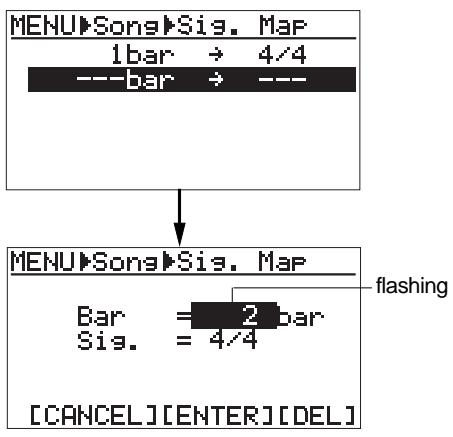 FOSTEX MR 8 - 4) Use the [CURSOR ☑] key to highlight "--bar -> --", then press the [ENTER] key. - 1