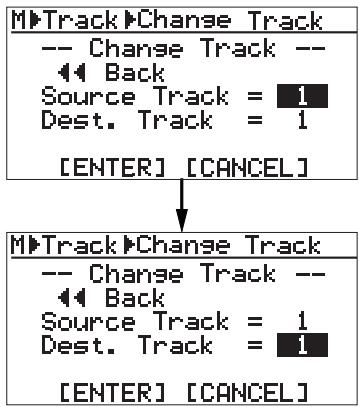 FOSTEX MR8HD - 6) Rotate the [MENU/ENTER] knob to select the source track(s), and press the [MENU/ENTER] knob. You can now select the desired destination track(s). - 1