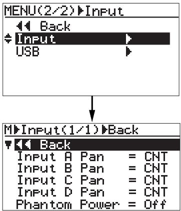 FOSTEX MR8HD - 2) Rotate the [MENU/ENTER] knob to select "Input" on the second page, and press the [MENU/ENTER] knob. - 1