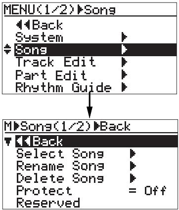 FOSTEX MR8HD - 2) Rotate the [MENU/ENTER] knob to select "Song", and press the [MENU/ENTER] knob. - 1