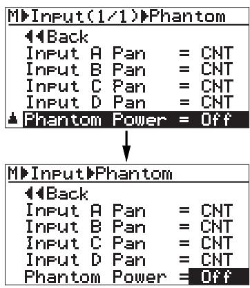FOSTEX MR8HD - 3) Rotate the [MENU/ENTER] knob to select "Phantom Power", and press the [MENU/ENTER] knob. - 1