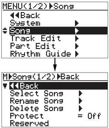 FOSTEX MR8HD - 2) Rotate the [MENU/ENTER] knob to select "Song", and press the [MENU/ENTER] knob. - 1