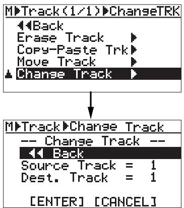 FOSTEX MR8HD - 4) Rotate the [MENU/ENTER] knob to select "Change Track >", and press the [MENU/ENTER] knob. - 1