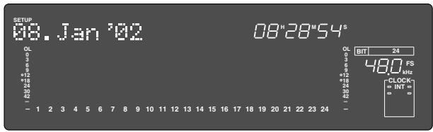 FOSTEX D2424LV - Tournez la molette jog pour afficher le menu "date &amp; time set?" ("? clignote) et pressez la touche [execute/yes]. - 1