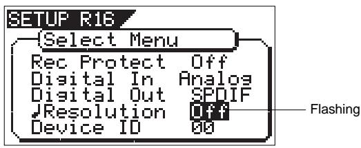 FOSTEX VF160EX - Select "Resolution" in the menu selection display and press the [ENTER/YES] key. - 1