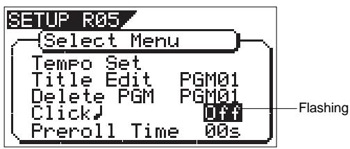 FOSTEX VF160EX - Select "Click" in the menu selection display and press the [ENTER/YES] key. - 1