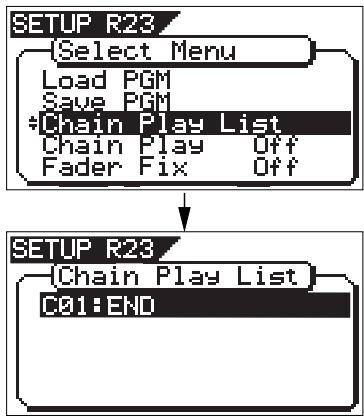 FOSTEX VF160EX - Use the [JOG] dial to select "Chain Play List" which is the 23rd menu item (R23) in the setup menu, and then press the [ENTER/YES] key. - 1