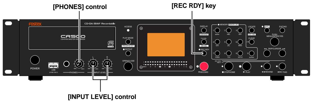 FOSTEX CR500 - Adjusting recording levels (for analog input only) - 1