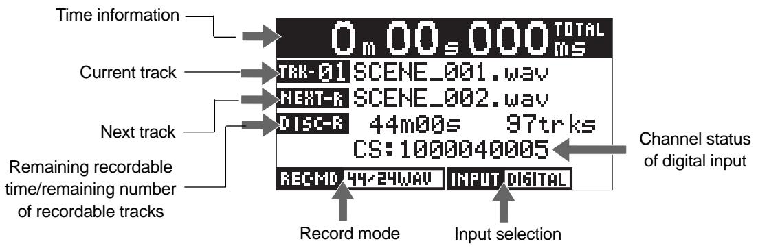 FOSTEX CR500 - Input monitor screen (available while in record ready or recording) - 1