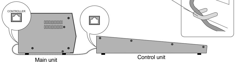 FOSTEX LR16 - Connect the [ETHER] connector of the control unit and the [CONTROLLER] connector of the main unit using the supplied CAT-5 cable. - 1