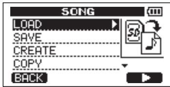 SONG LOAD SAVE CREATE COPY BACK