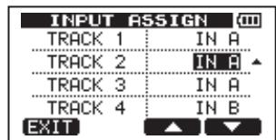 INPUT ASSIGN TRACK 1 IN A TRACK 2 IN A TRACK 3 IN A TRACK 4 IN B EXIT