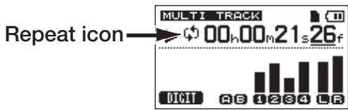 Repeat icon → 00h00m21s26f MULTI TRACK DICTI A B 1 2 3 4 L R