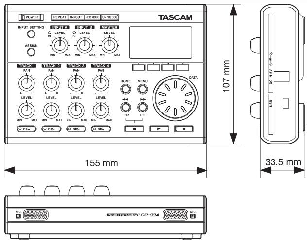 POWER INJ/OUT RECO MODE UN/RECO TASCAM INPUT SETTING INPUT LEVEL LEVEL LEVEL ASSIGN MIN MAX MIN MAX 107 mm TRACK 1 PAN L R LEVEL MIN MAX 155 mm TRACK 2 PAN L R LEVEL MIN MAX 155 mm TRACK 3 PAN L R LEVEL MIN MAX 155 mm TRACK 4 PAN L R LEVEL MIN MAX 155 mm DATA HOME MENU RTE LFP REC REC REC REC MIC B 1200000000// CP-004 MIC B 33.5 mm