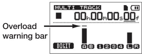 MULTI TRACK 00h 00m 00s 00f Overload warning bar DIGIT A B 1284 LR