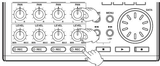 PAN L R PAN L R PAN L R PAN L R ME MENU DATA LEVEL MIN MAX LEVEL MIN MAX LEVEL MIN MAX LEVEL MIN MAX RLP REC REC REC REC REC ■ ▶ ●