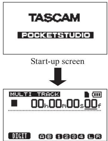 TASCAM POCKETSTUDIO Start-up screen MULTI TRACK 00h00m00s00f 00h 00m 00s 00f 00h 00m 00s 00f 00h 00m 00s 00f 00h 00m 00s 00f