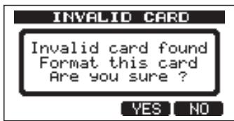 INVALID CARD Invalid card found Format this card Are you sure ? YES NO
