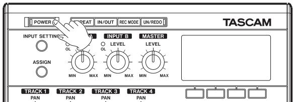 POWER IN/OUT REC MODE UN/REDO TASCAM INPUT SETTING INPUT B MASTER ASSIGN LEVEL LEVEL MIN MAX MIN MAX MIN MAX TRACK 1 PAN TRACK 2 PAN TRACK 3 PAN TRACK 4 PAN