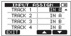 INPUT ASSIGN (1) TRACK 1 IN A TRACK 2 IN A TRACK 3 IN B TRACK 4 IN B EXIT