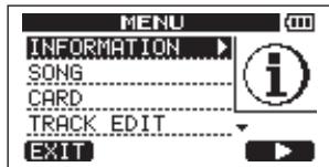 MENU INFORMATION SONG CARD TRACK EDIT EXIT