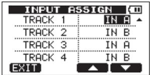 INPUT ASSIGN (1) TRACK 1 IN A TRACK 2 IN B TRACK 3 IN A TRACK 4 IN B EXIT