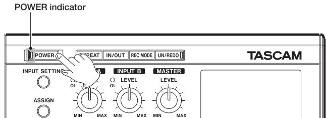 POWER indicator POWER IN/OUT REC MODE UN/REDO TASCAM INPUT SETTING INPUT B MASTER OL OLEL LEVEL ASSIGN MIN MAX MIN MAX MIN MAX