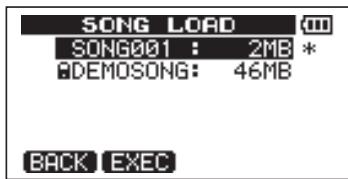 SONG LOAD SONG001 : 2MB * DEMOSONG: 46MB BACK EXEC