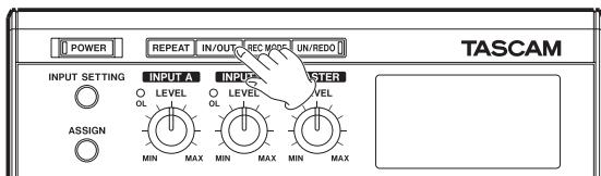 POWER REPEAT IN/OUT-REC/MOS UN/REDO TASCAM INPUT SETTING INPUT A INPUT B STER O LEVEL O LEVEL O LEVEL OL OL OL MIN MAX MIN MAX MIN MAX ASSIGN