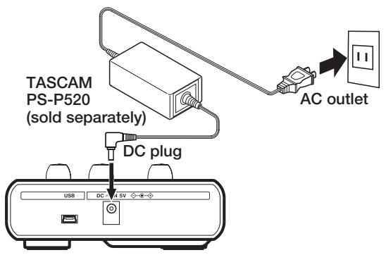 TASCAM PS-P520 (sold separately) DC plug USB DC 5V AC outlet
