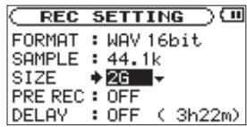 TASCAM DR-2D - Creating new files automatically while recording (maximum file size) - 1