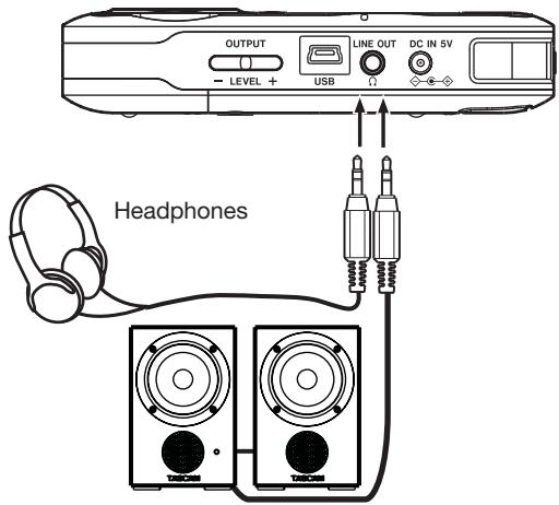 TASCAM DR-2D - Connecting monitors and headphones - 1