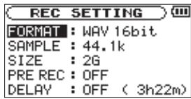 TASCAM DR-2D - Selecting file format/sampling frequency, and maximum file size - 1