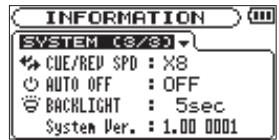 TASCAM DR-2D - System information page - 1