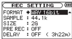 TASCAM DR-2D - Setting the file type to WAV - 2