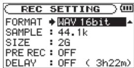 TASCAM DR-2D - Selecting file format/sampling frequency, and maximum file size - 2