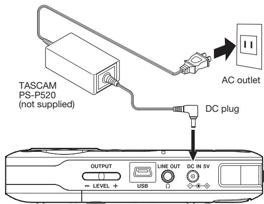 TASCAM DR-2D - Using an AC adaptor (sold separately) - 1