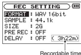 TASCAM DR-2D - Available recording time display - 1