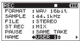 TASCAM DR-680 - Setting the name given to recording takes - 1