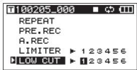 TASCAM DR-680 - Turning the low-cut filter on and off - 1