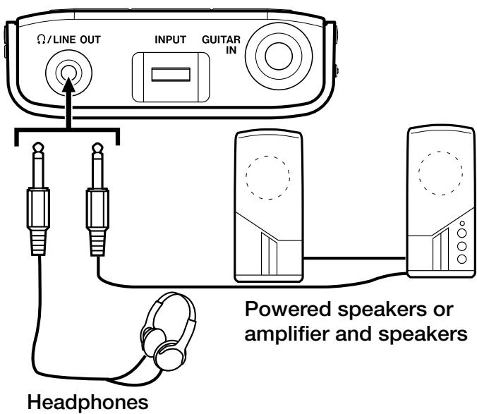Ω/LINE OUT INPUT GUITAR IN Headphones Powered speakers or amplifier and speakers