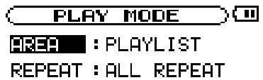 PLAY MODE AREA : PLAYLIST REPEAT : ALL REPEAT