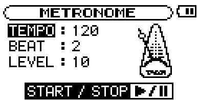 METRONOME TEMPO : 120 BEAT : 2 LEVEL : 10 START / STOP ▶/II